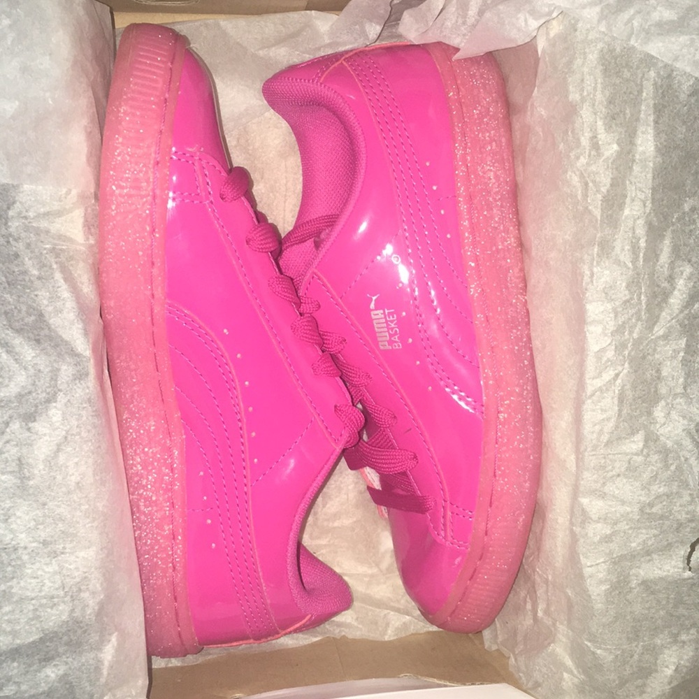 Girls Pink Glitter Puma Sneakers